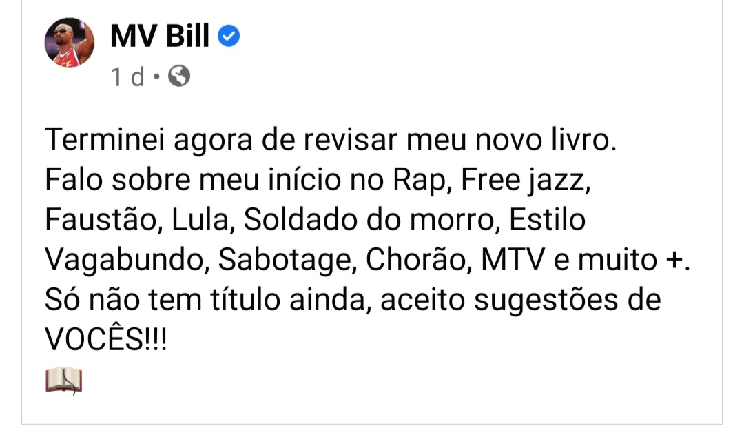 Mv Bill anuncia seu novo livro