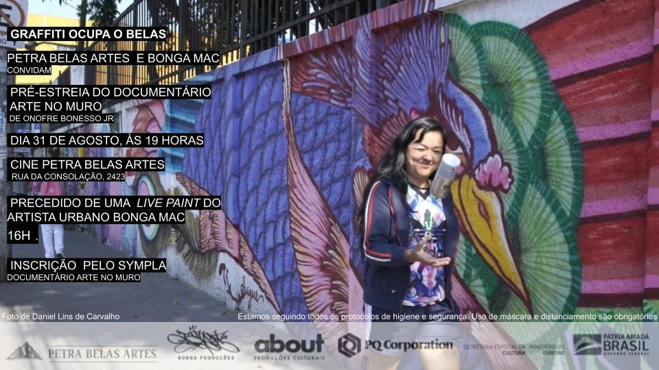 GRAFFITI chega ao Petra Belas Artes Documentário sobre a relevância do Graffiti, contada por seis importantes artistas urbanos, ganha pré-estreia no cinema, dia 31/08, às 19 h, precedido de uma ação de Live Paint do artista urbano Bonga Mac