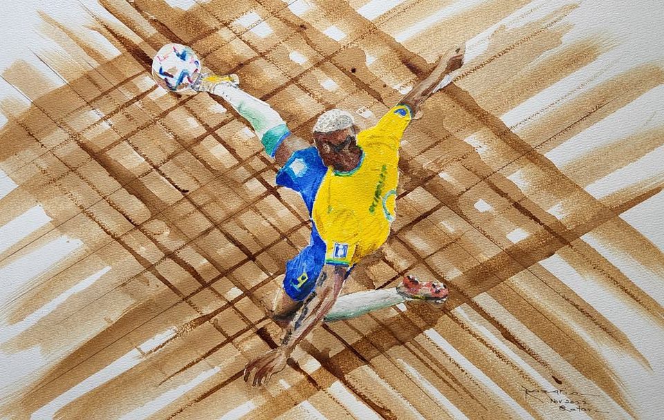 Artista do Qatar homenageia Brasil e pinta golaço de Richarlison